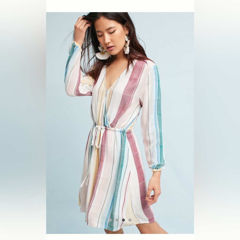 Rails Yarn-Dyed Tunic Dress โ Multicolor Stripe, Wrap Front โ Size M